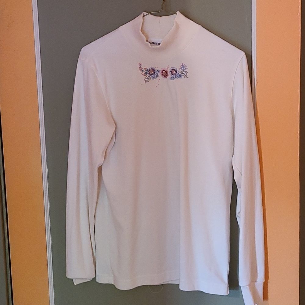 Alfred Dunner Small Off White Long Sleeve Mock Turtle Neck Sweater
